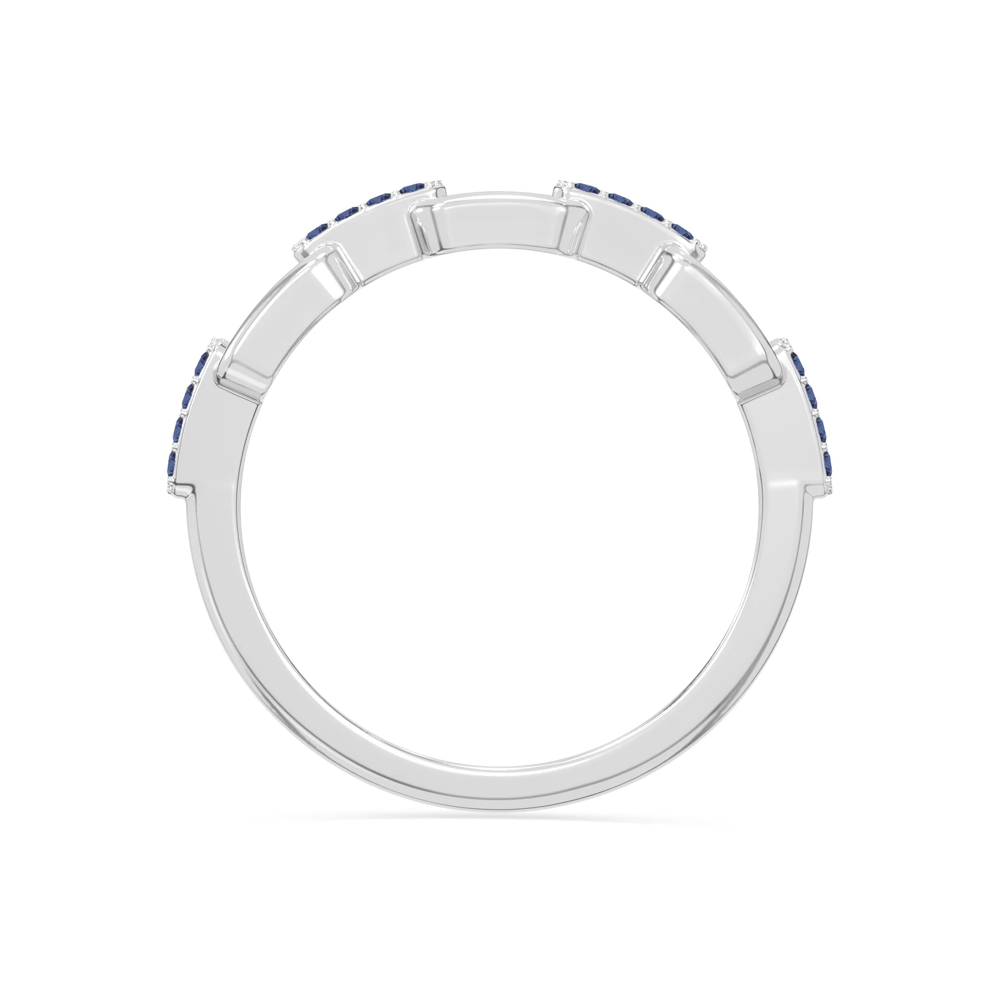 natural blue sapphire interlocking wedding band rings in sterling silver 