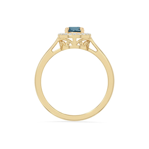 natural london blue topaz solitaire halo engagement rings in yellow gold vermeil
