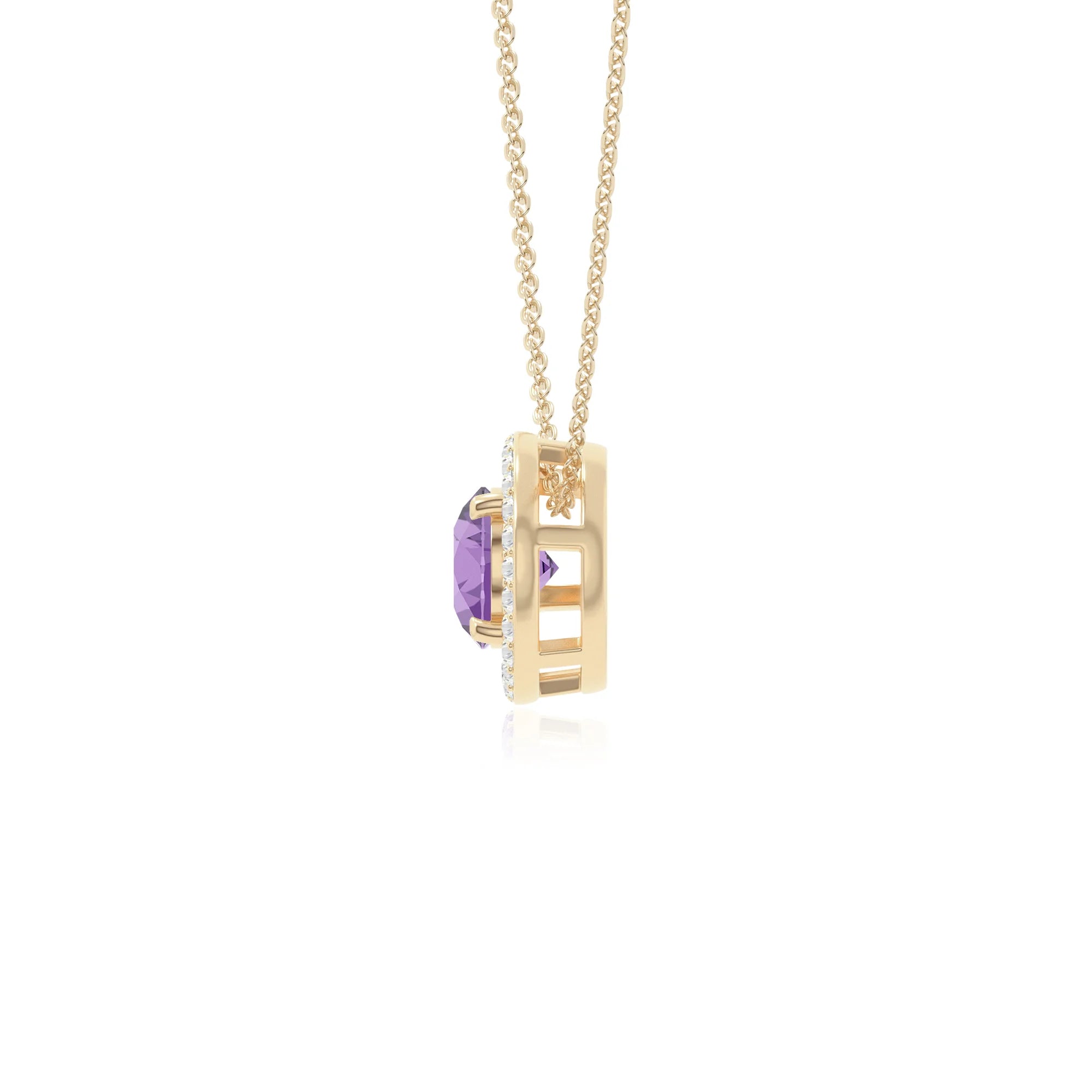 natural amethyst solitaire halo necklaces in yellow gold vermeil 