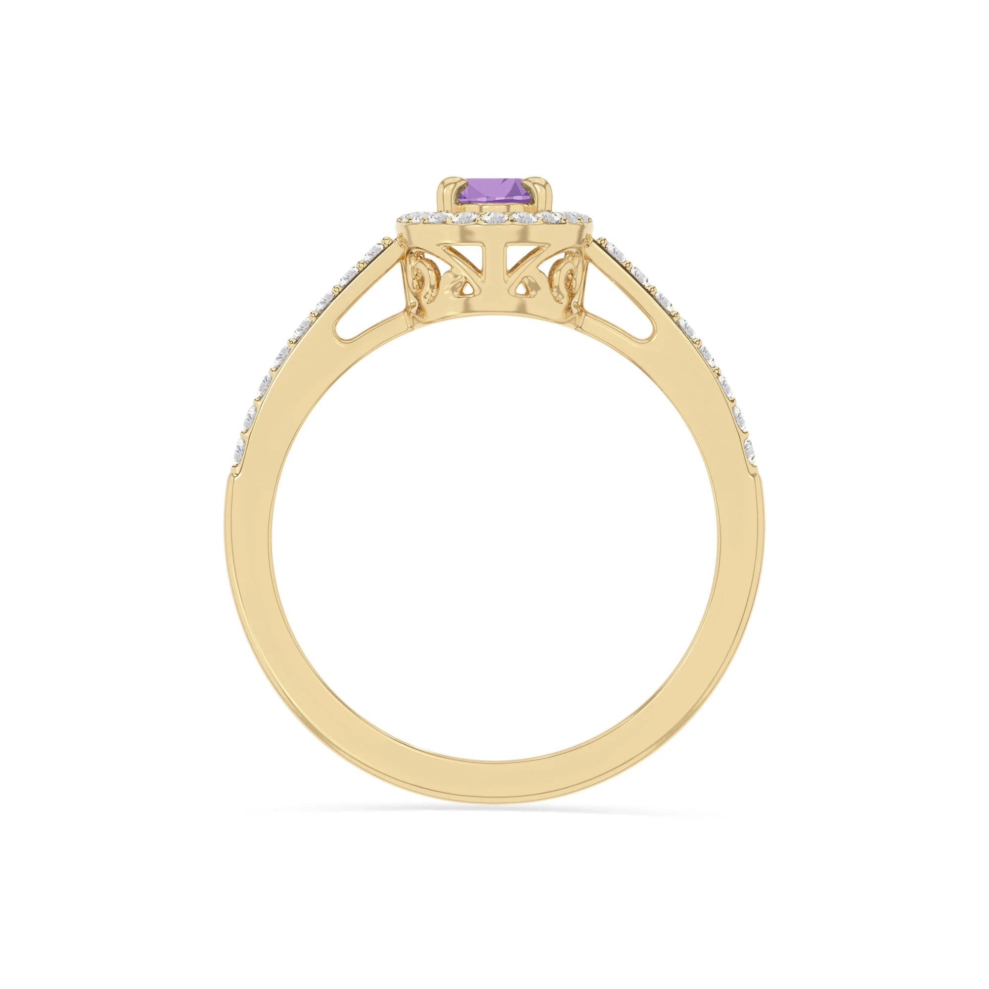 natural amethyst solitaire halo engagement rings in yellow gold vermeil