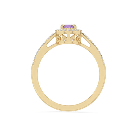 natural amethyst solitaire halo engagement rings in yellow gold vermeil