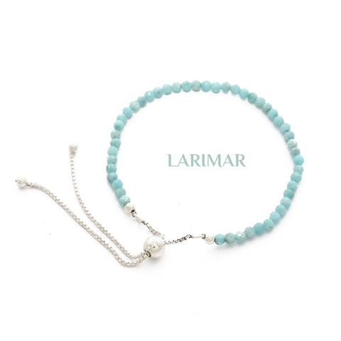 natural larimar round shape bolo bracelet