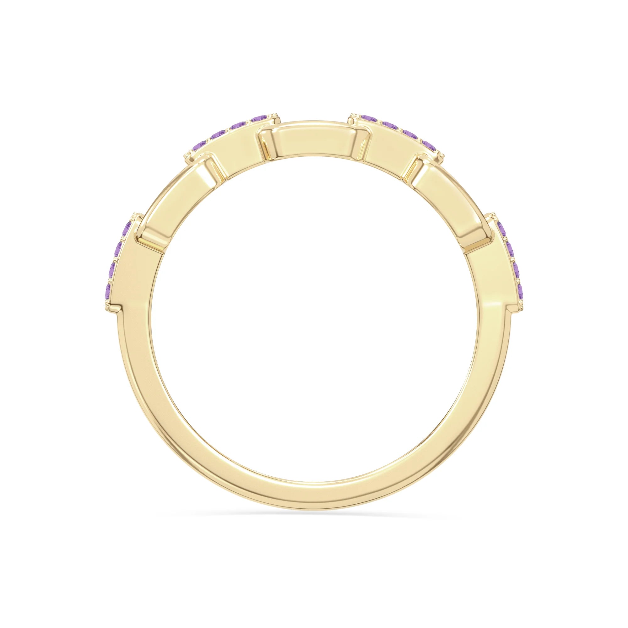 natural amethyst interlocking wedding band rings in yellow gold vermeil