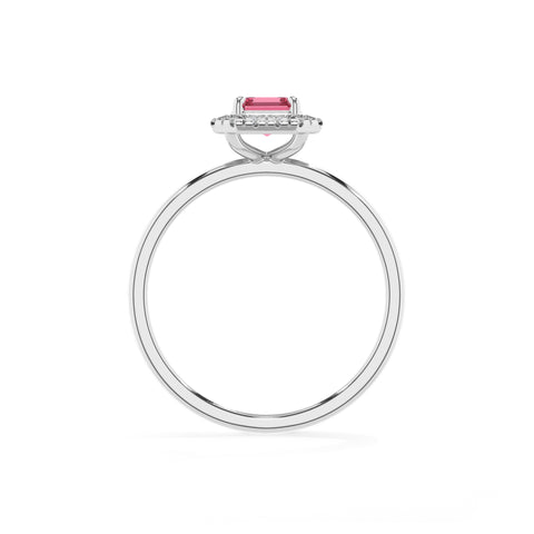 lab-grown pink-tourmaline emerald halo solitaire engagement ring