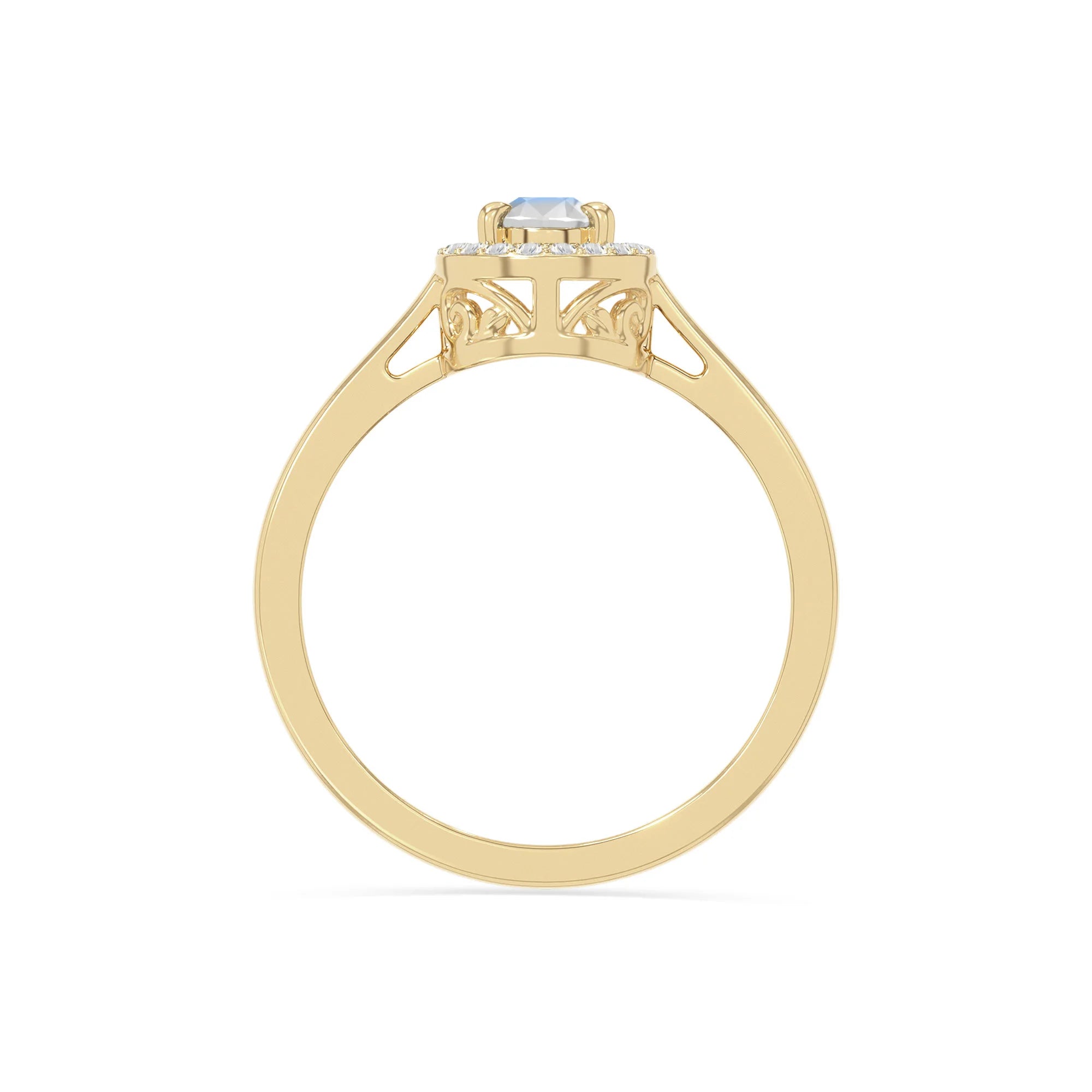 natural rainbow moonstone solitaire halo engagement rings in yellow gold vermeil