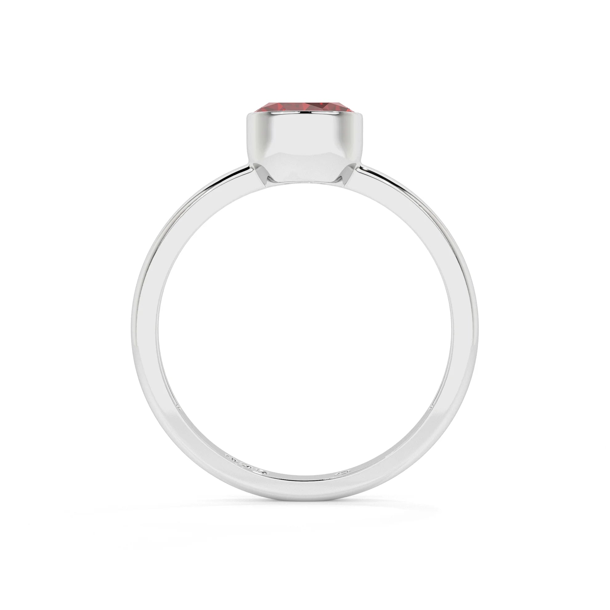 red garnet round cut stackable bezel-set ring