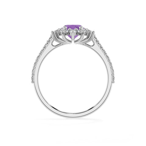 lab grown amethyst oval half eterity halo solitaire engagement ring