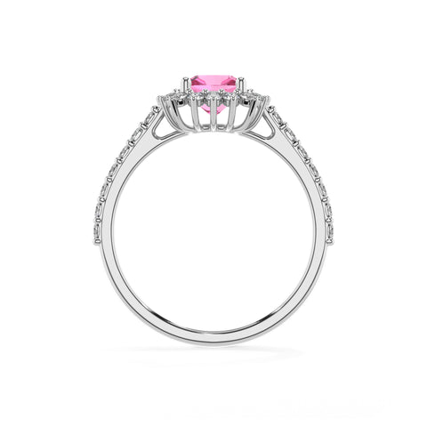 lab-grown pink-sapphire cushion half eterity halo solitaire engagement ring