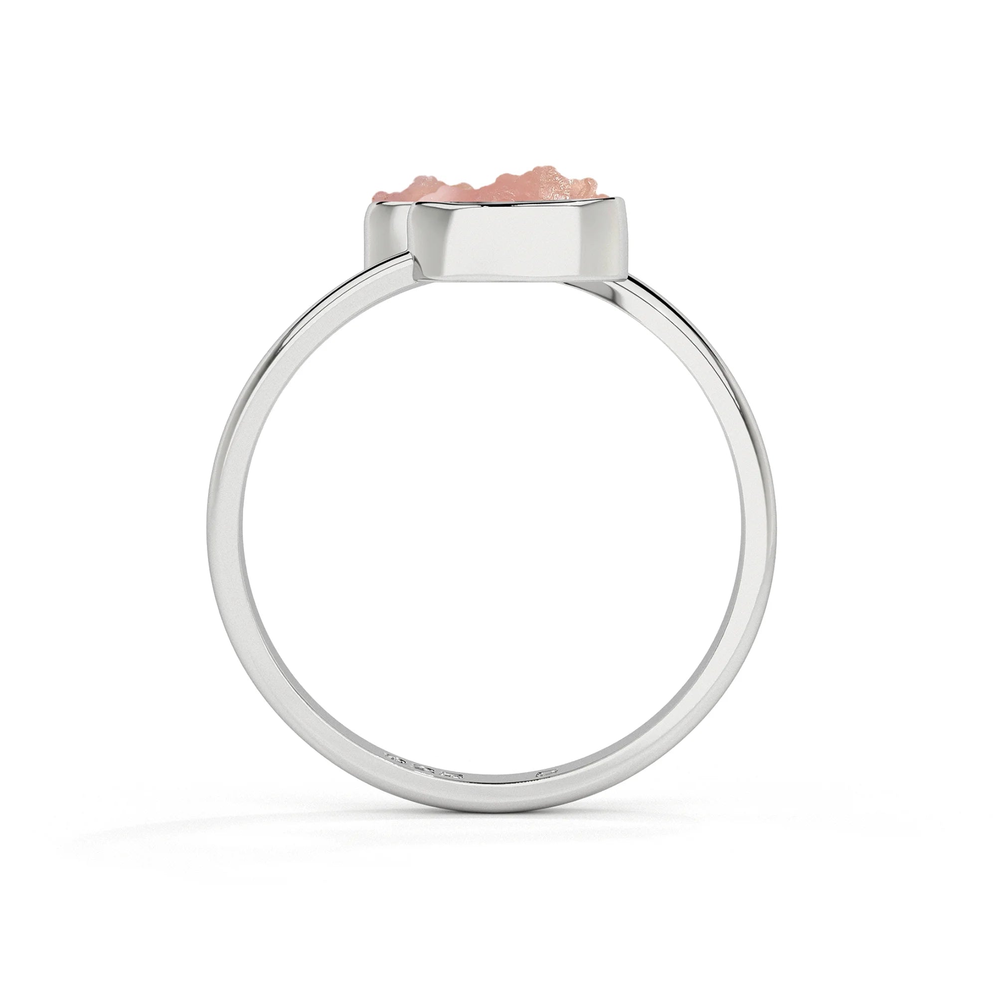 rose-quartz rough shape stackable bezel-set ring