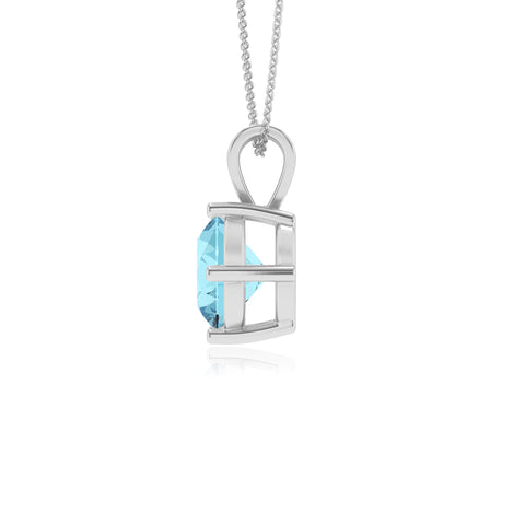 lab grown aquamarine round shape solitaire v-bale pendant necklace