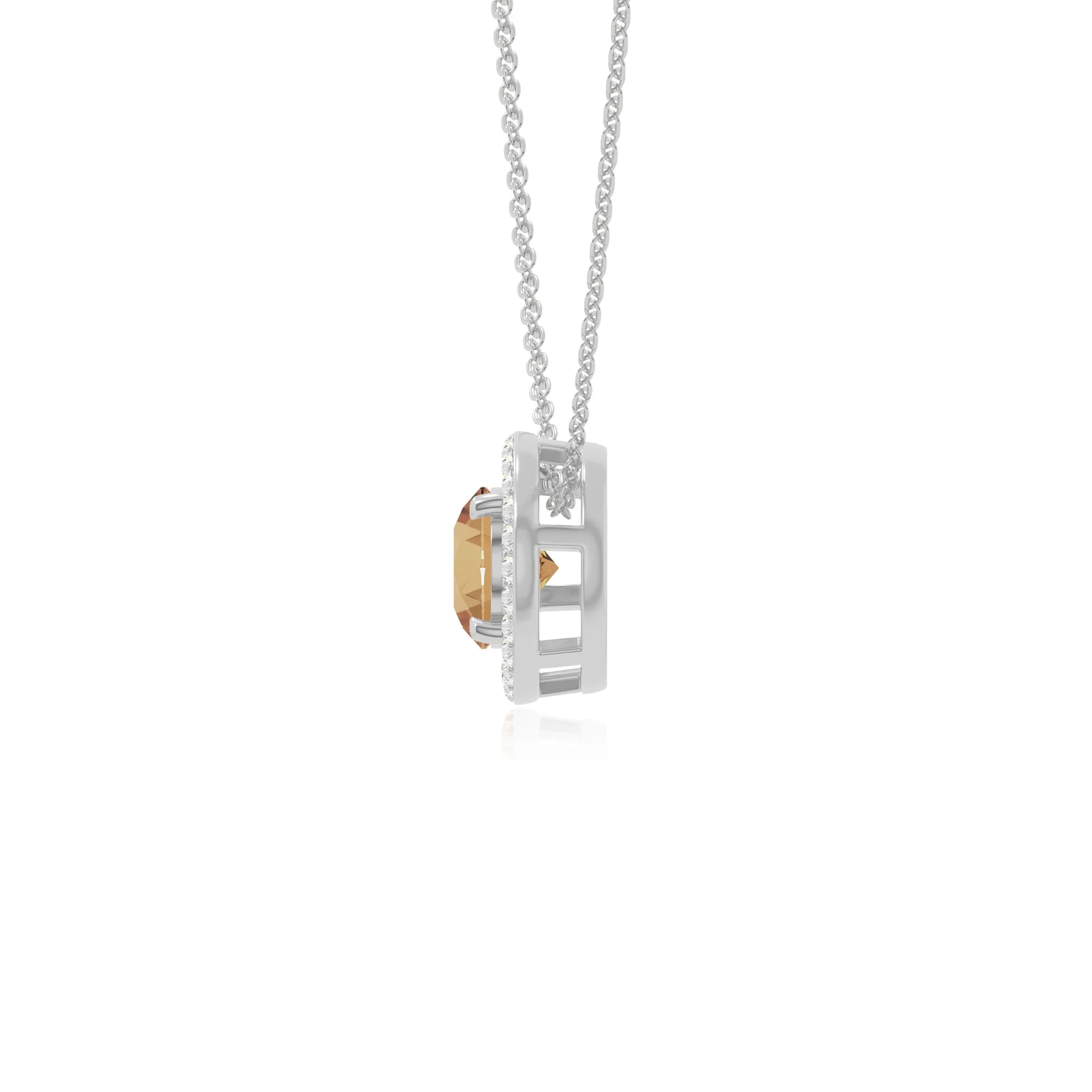 natural citrine solitaire halo necklaces in sterling silver 