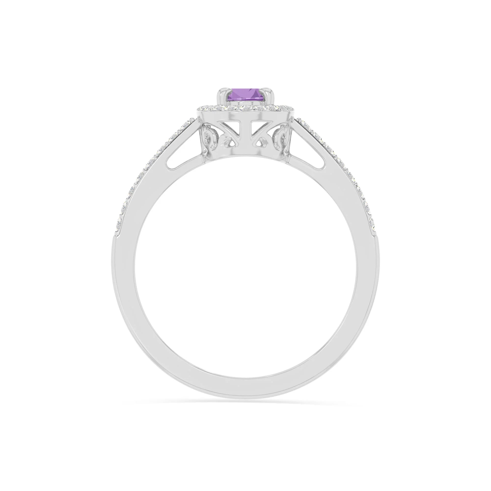 natural amethyst solitaire halo engagement rings in sterling silver 