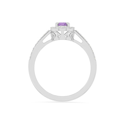 natural amethyst solitaire halo engagement rings in sterling silver 
