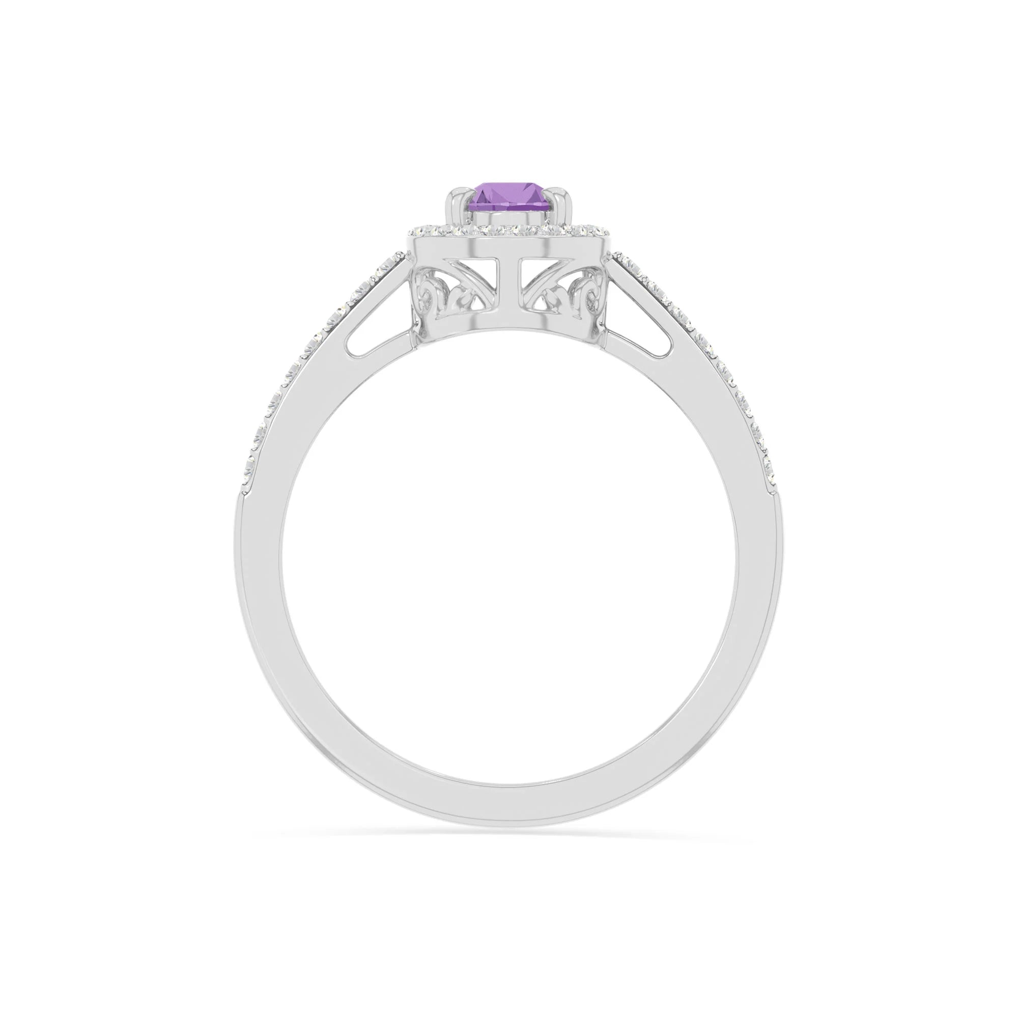 natural amethyst solitaire halo engagement rings in sterling silver 
