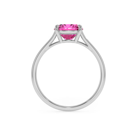 lab grown pink sapphire cushion solitaire engagement ring