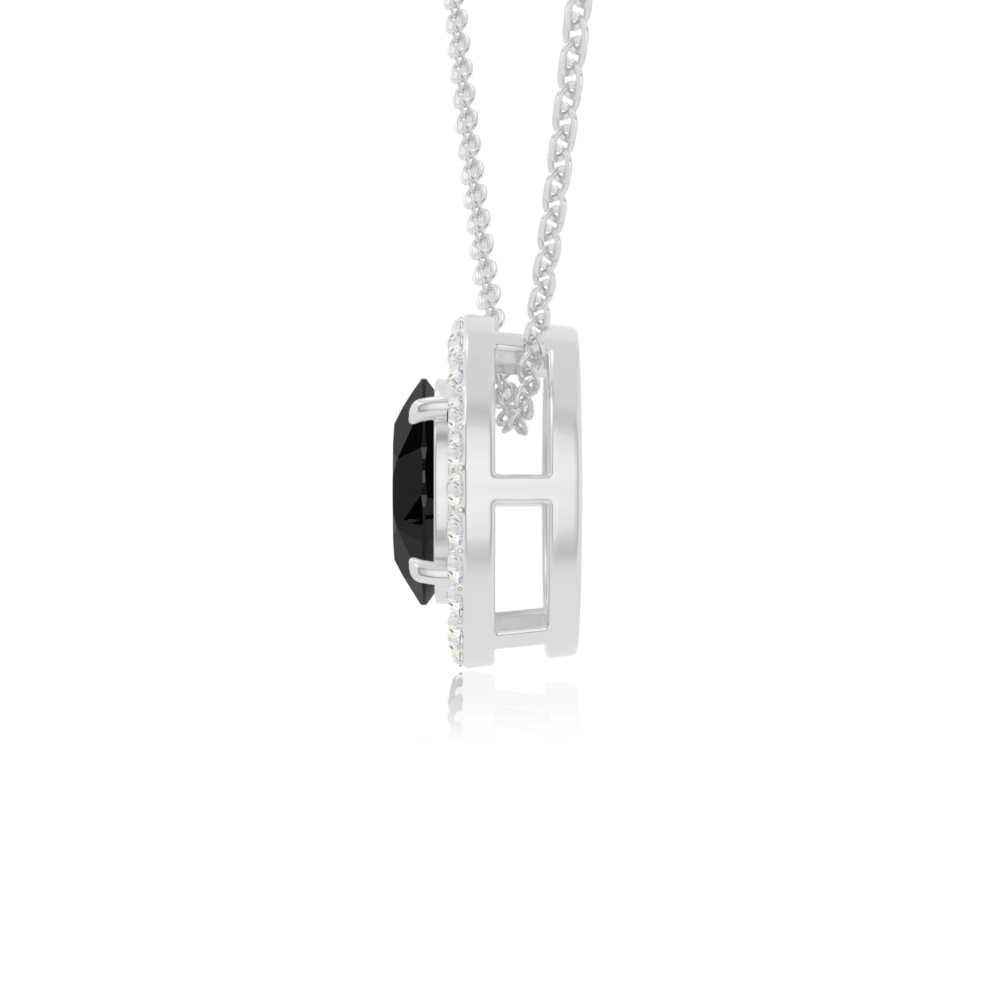 natural black-onyx solitaire halo necklaces in sterling silver 