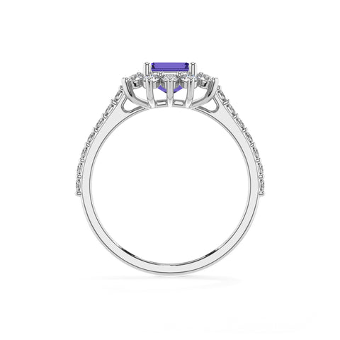 lab-grown tanzanite emerald half eterity halo solitaire engagement ring