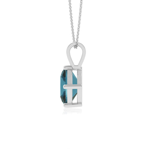 natural london-blue-topaz cushion shape solitaire v-bale pendant necklace