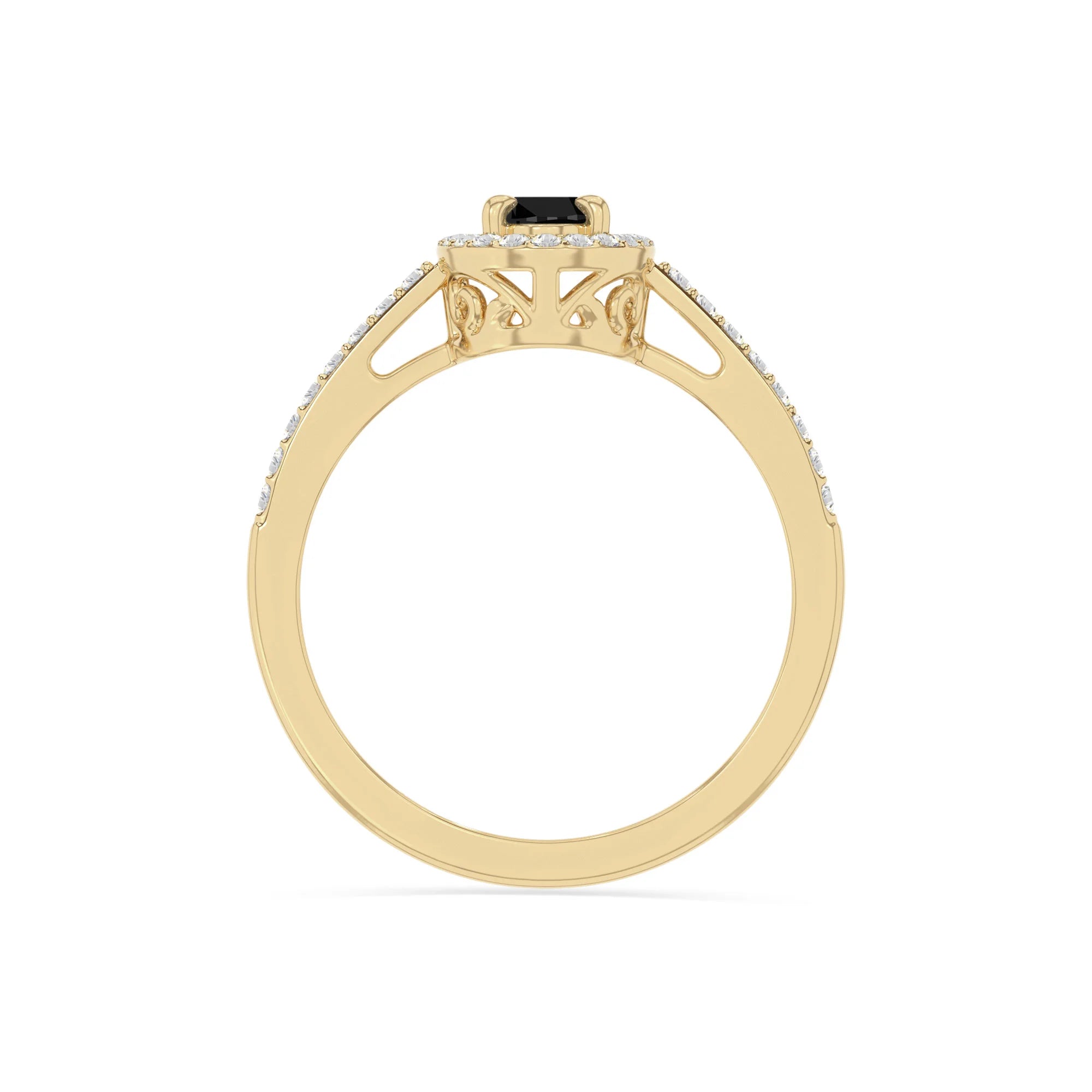 natural black onyx solitaire halo engagement rings in yellow gold vermeil