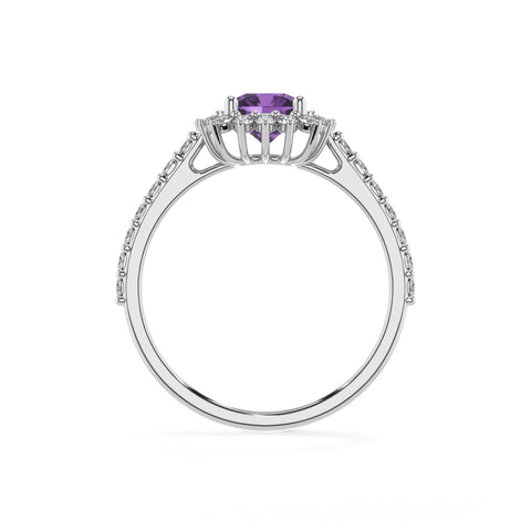 lab grown amethyst cushion half eterity halo solitaire engagement ring