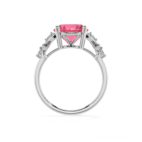 lab-grown pink-tourmaline round criss cross solitaire engagement ring