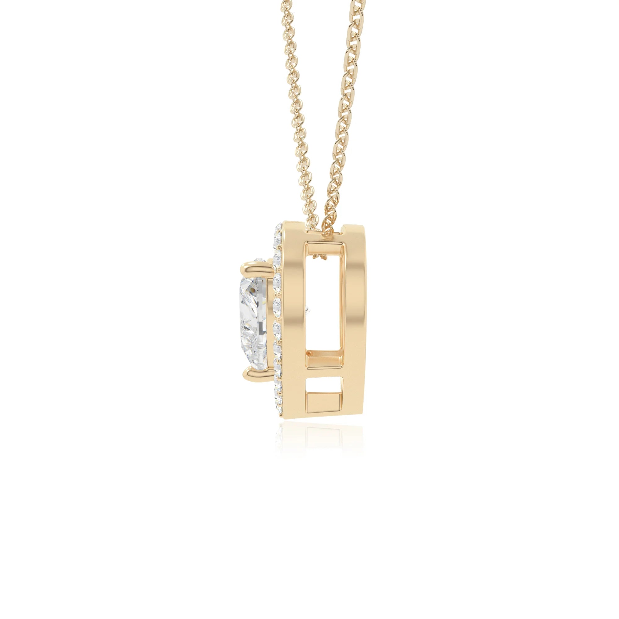moissanite solitaire halo necklaces in yellow gold vermeil 