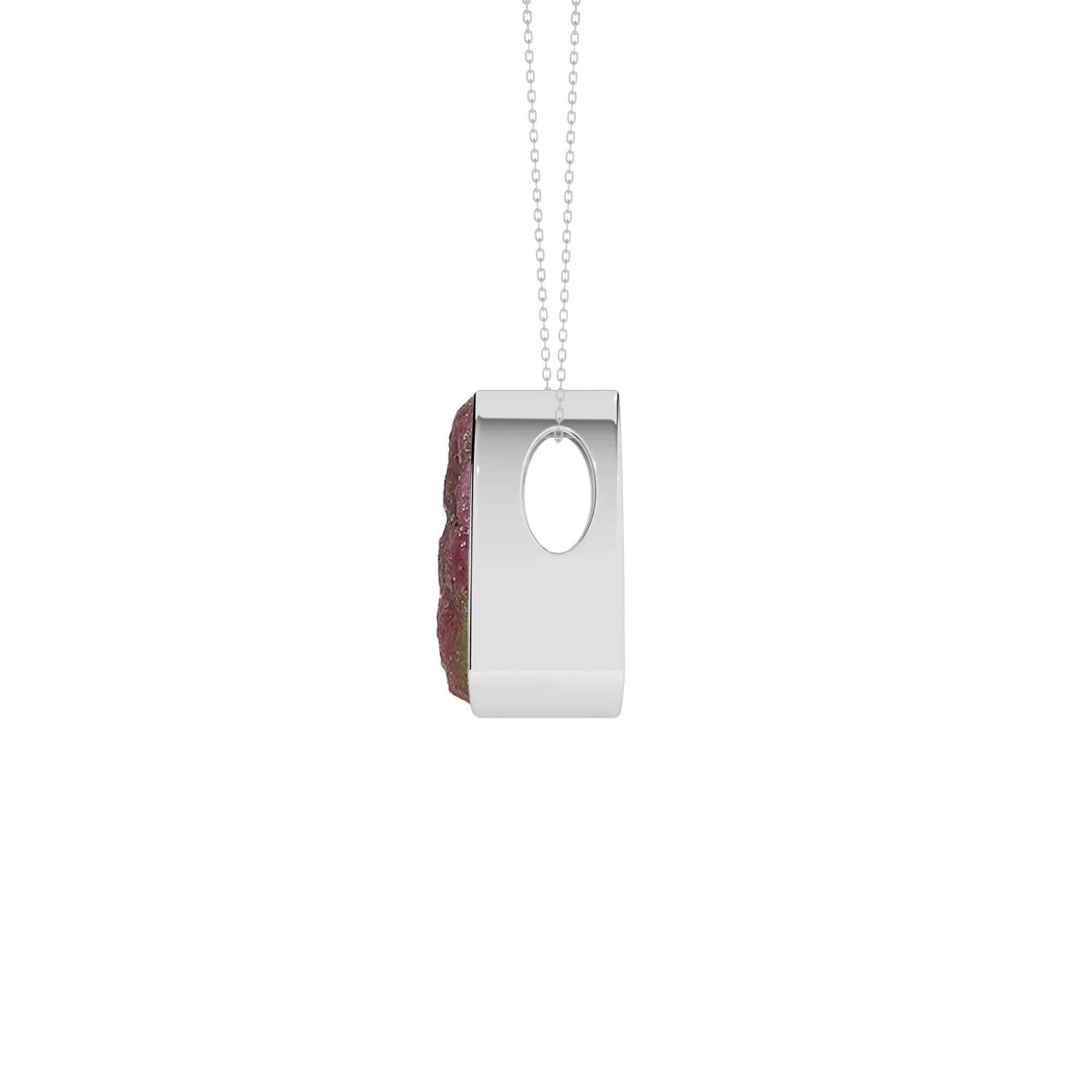 natural ruby-zoisite trillion shape pendant necklace