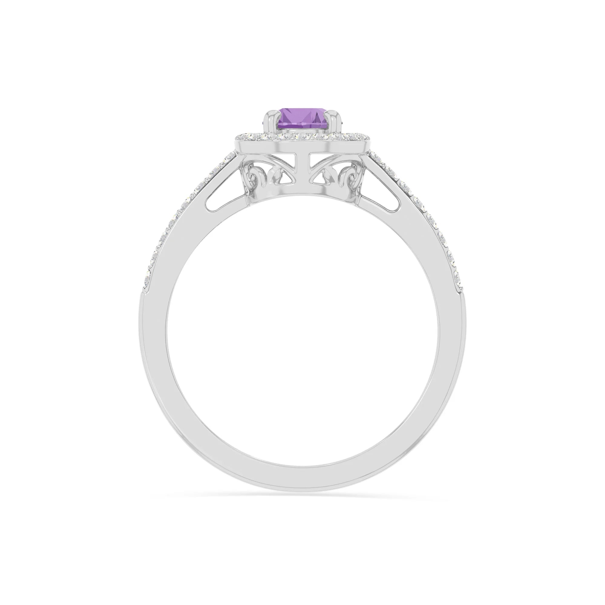 natural amethyst solitaire halo engagement rings in sterling silver 