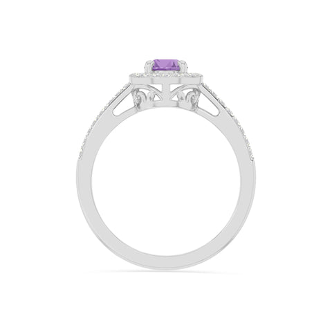 natural amethyst solitaire halo engagement rings in sterling silver 
