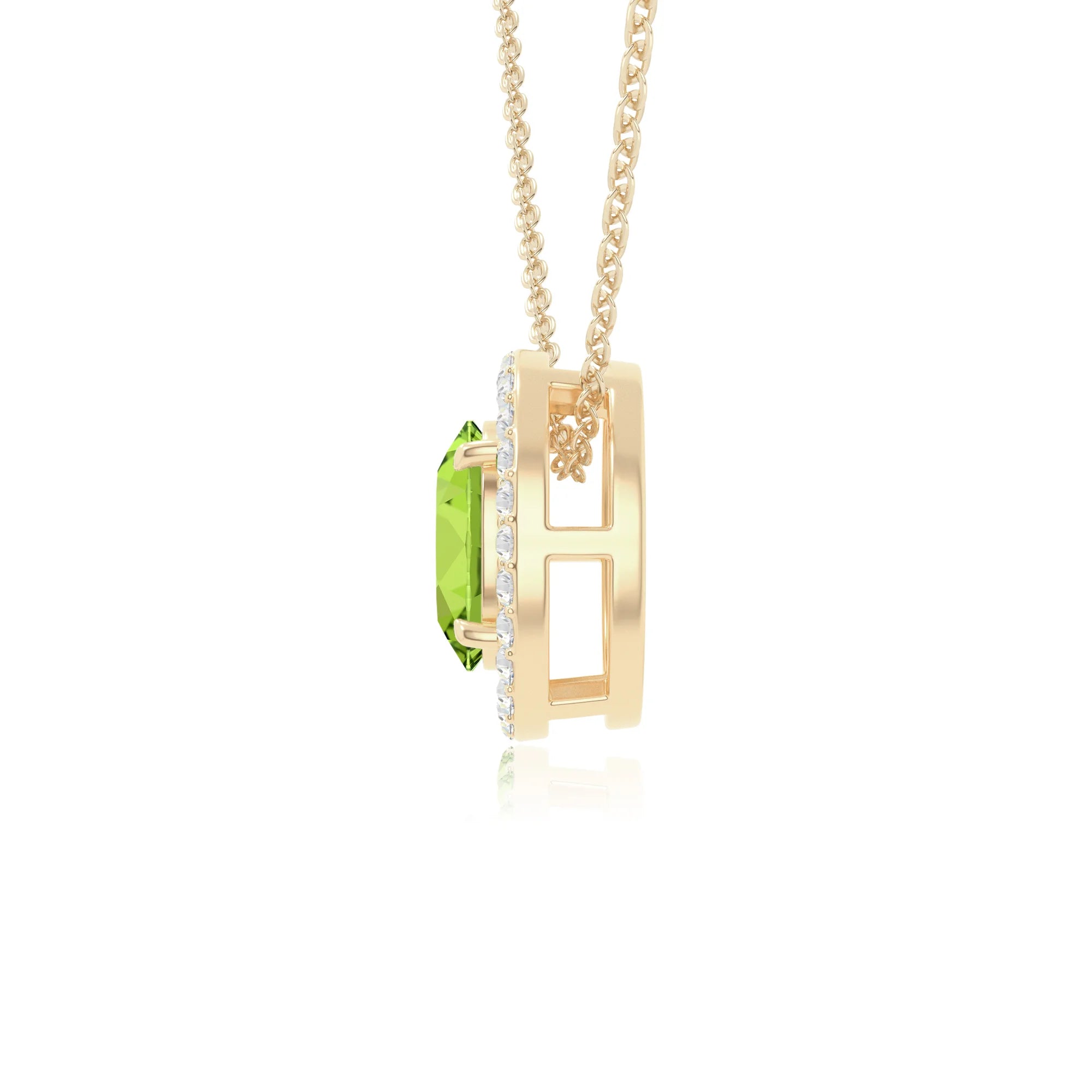 peridot solitaire halo necklaces in yellow gold vermeil 