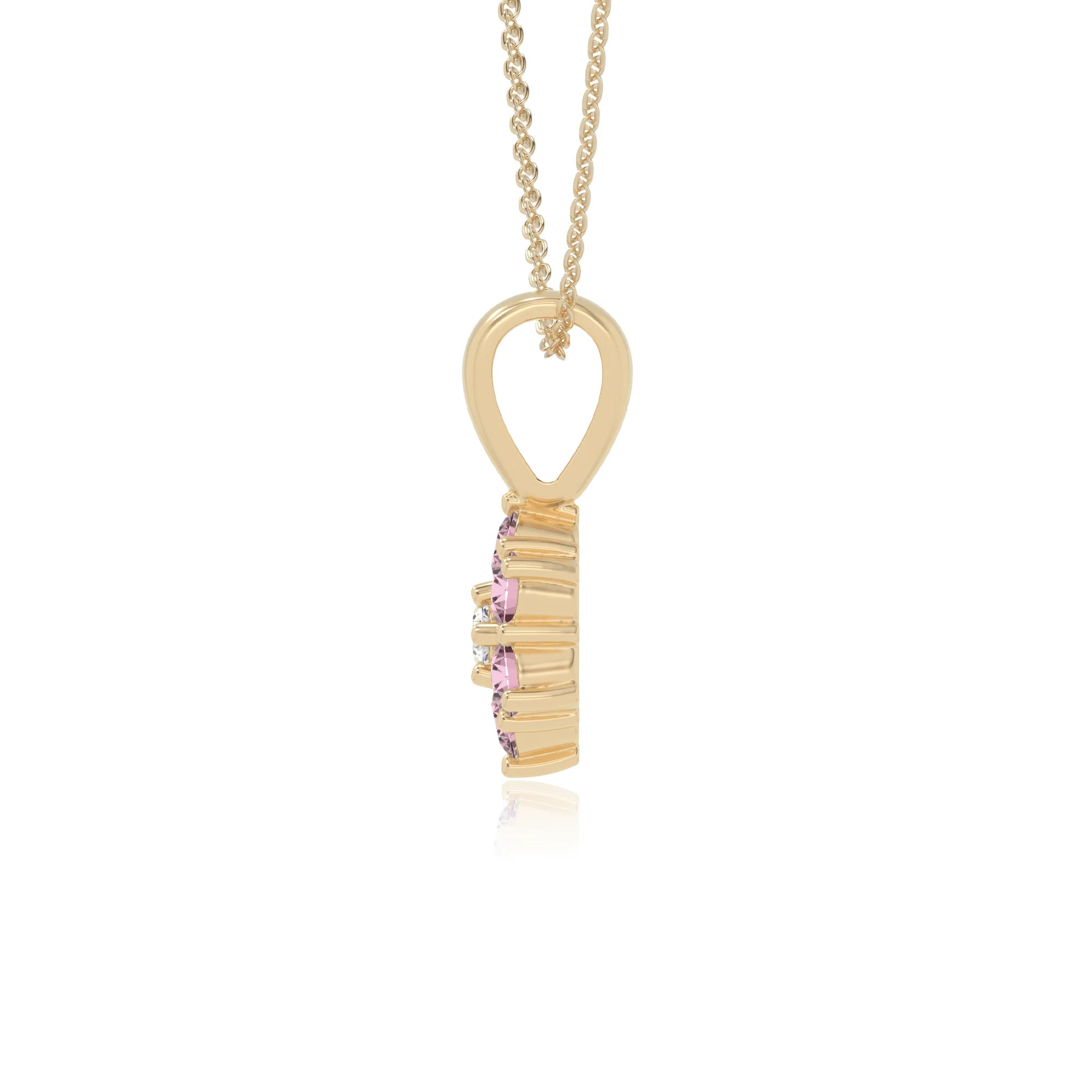 natural pink-tourmaline flower necklaces in yellow gold vermeil 