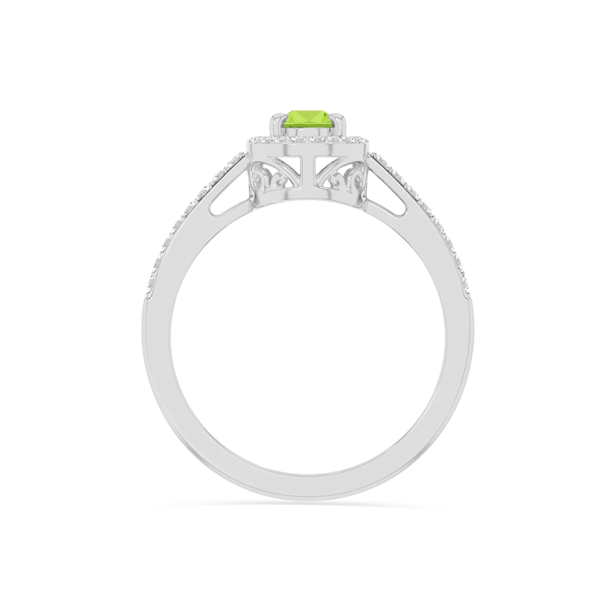 natural peridot solitaire halo engagement rings in sterling silver 