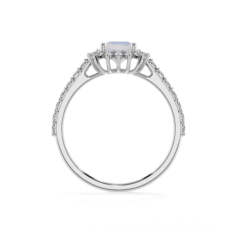 natural rainbow-moonstone cushion half eterity halo solitaire engagement ring