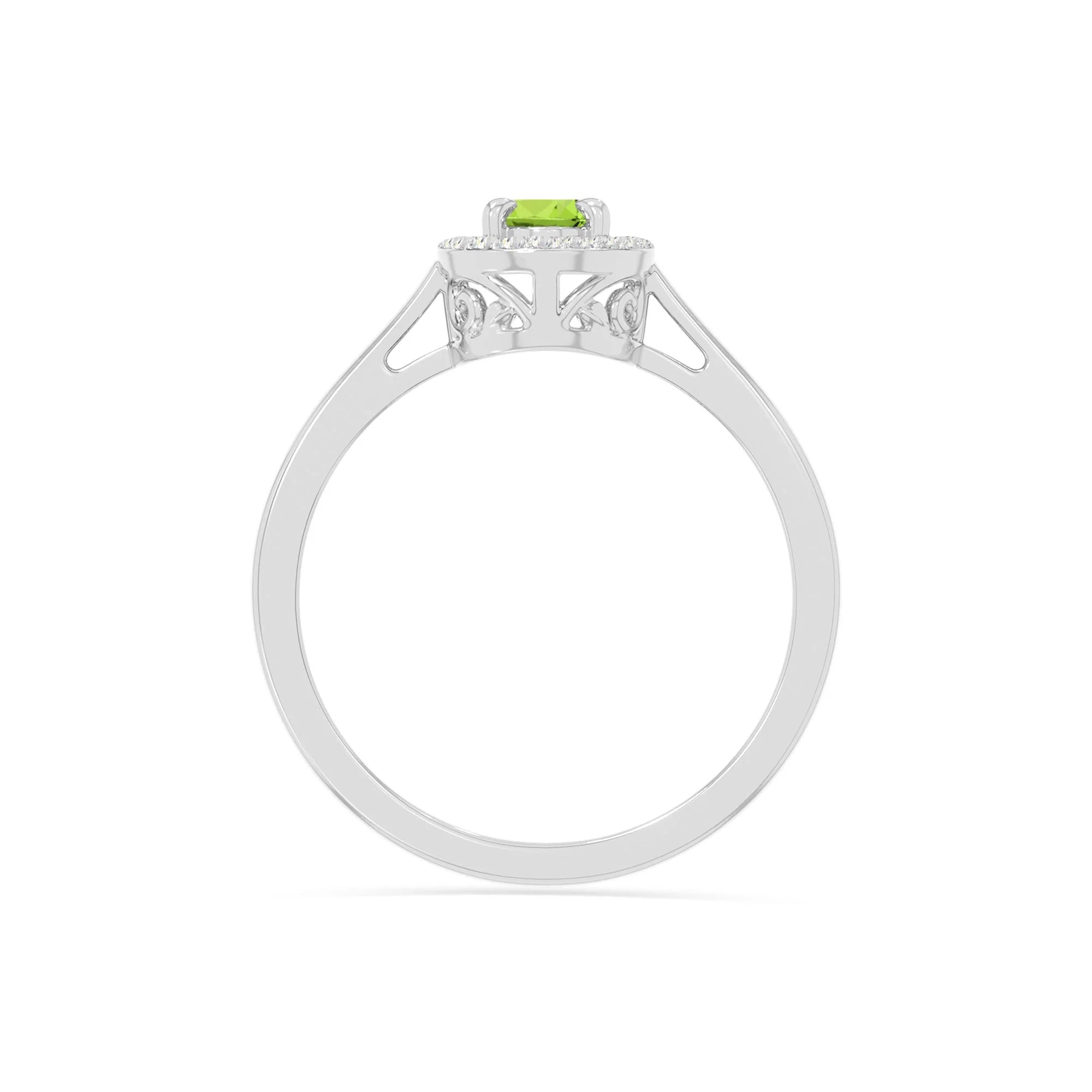 natural peridot solitaire halo engagement rings in sterling silver 