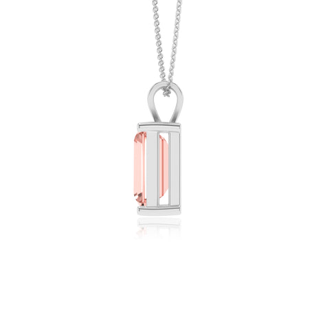 lab grown morganite emerald-cut shape solitaire v-bale pendant necklace