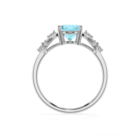 lab grown aquamarine pear criss cross solitaire engagement ring