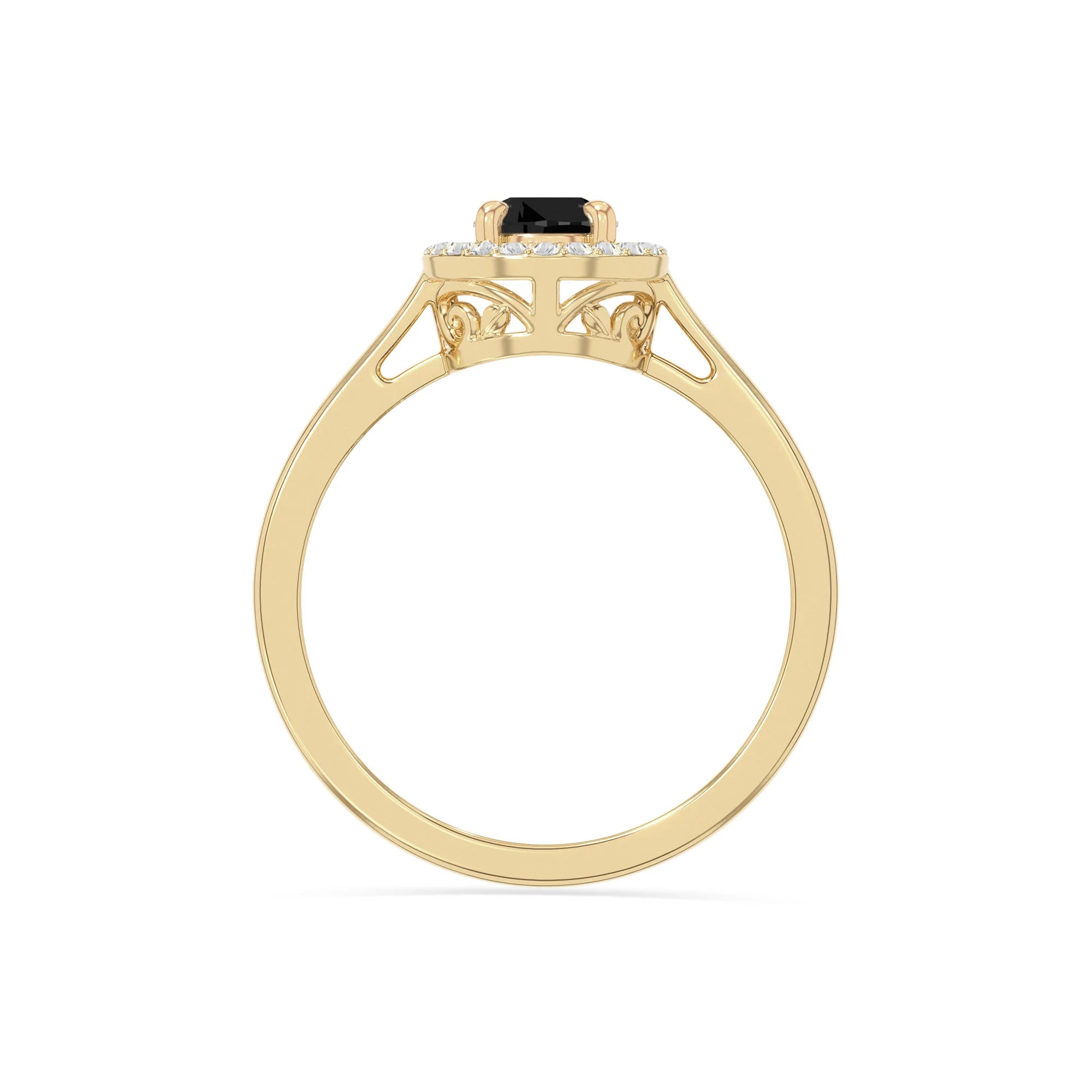 natural black onyx solitaire halo engagement rings in yellow gold vermeil