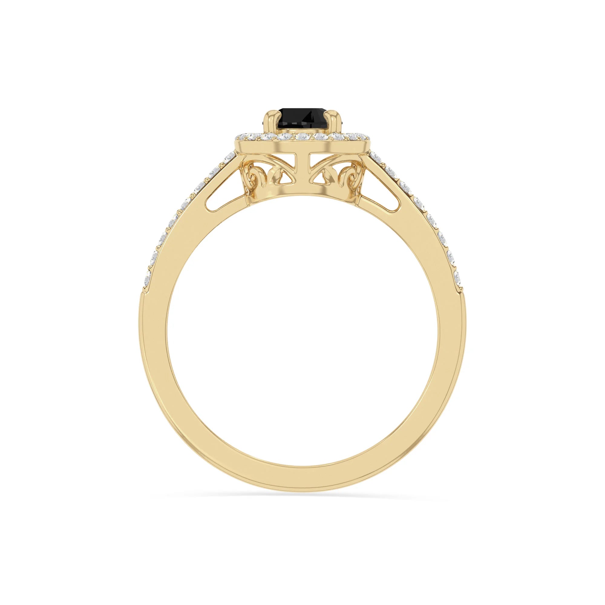 natural black onyx solitaire halo engagement rings in yellow gold vermeil