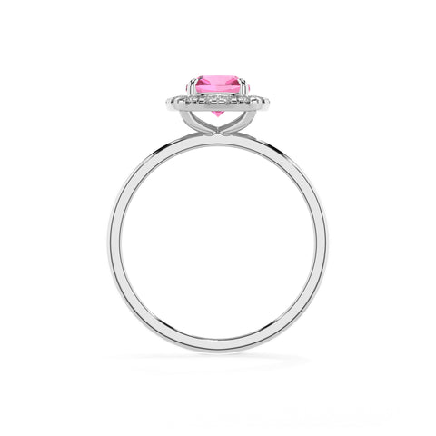 lab-grown pink-sapphire cushion halo solitaire engagement ring