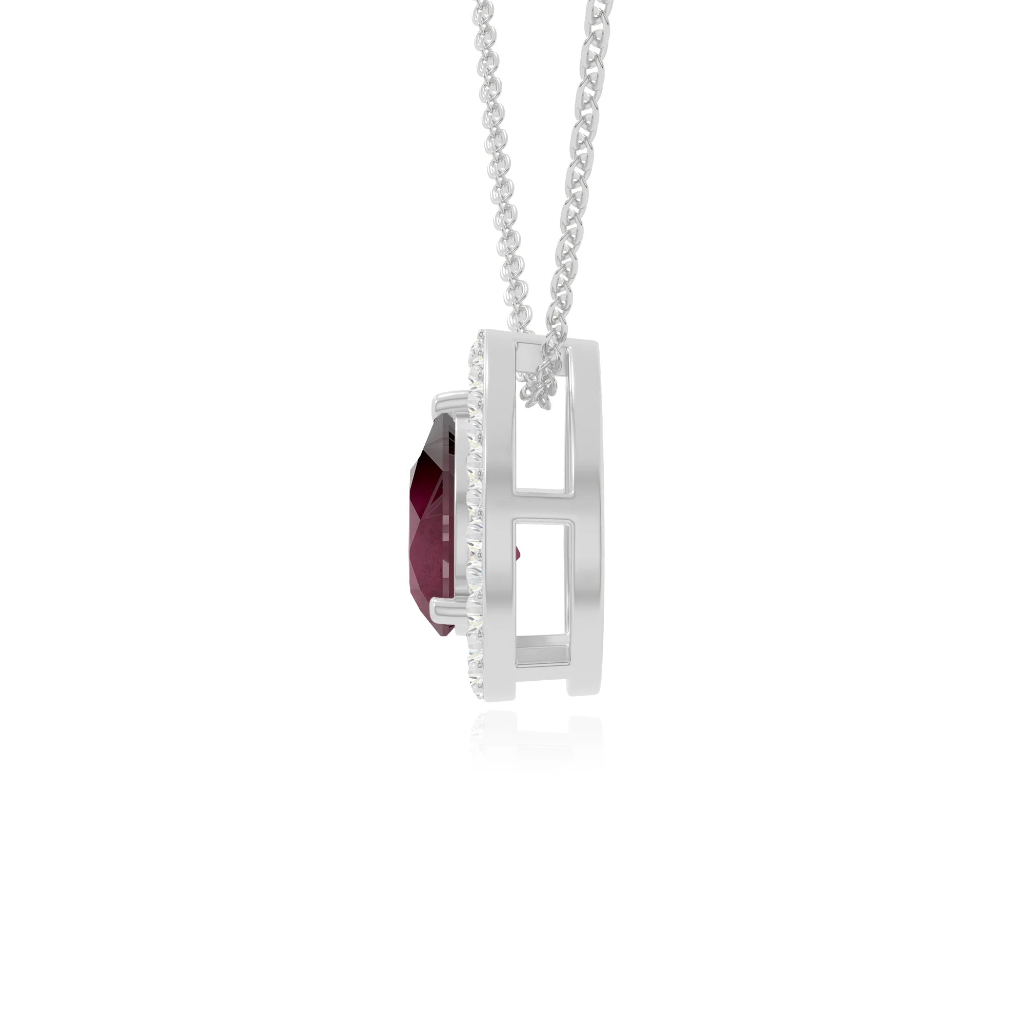 natural ruby solitaire halo necklaces in sterling silver 