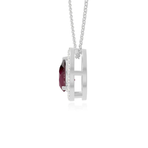 natural ruby solitaire halo necklaces in sterling silver 