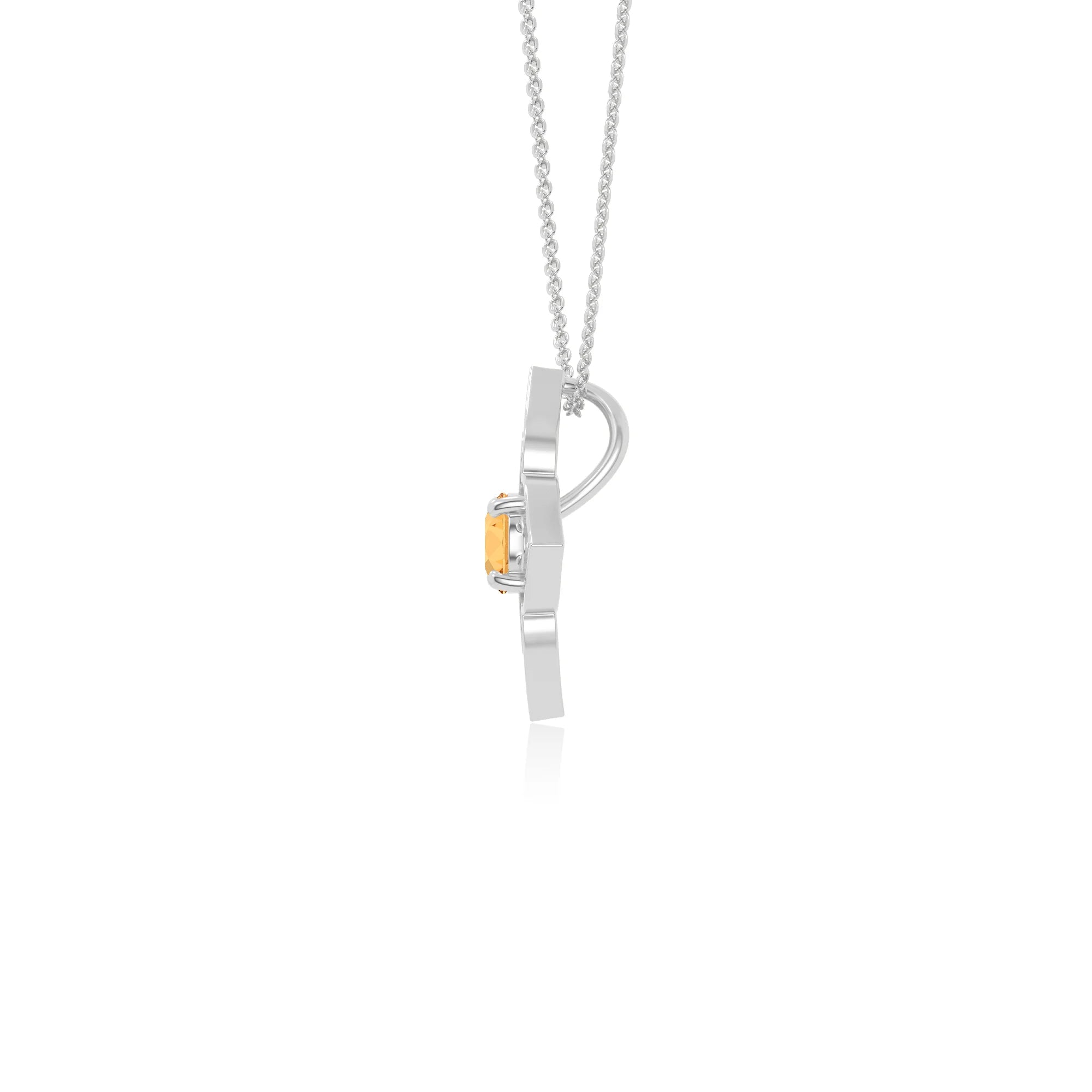 natural citrine 4 petal flower necklaces in sterling silver 