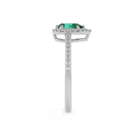 lab-grown emerald pear half eterity halo solitaire engagement ring