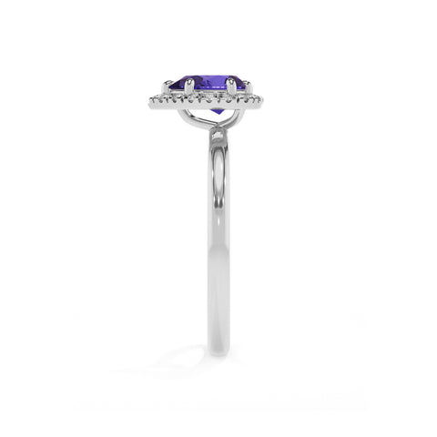 lab-grown tanzanite pear halo solitaire engagement ring