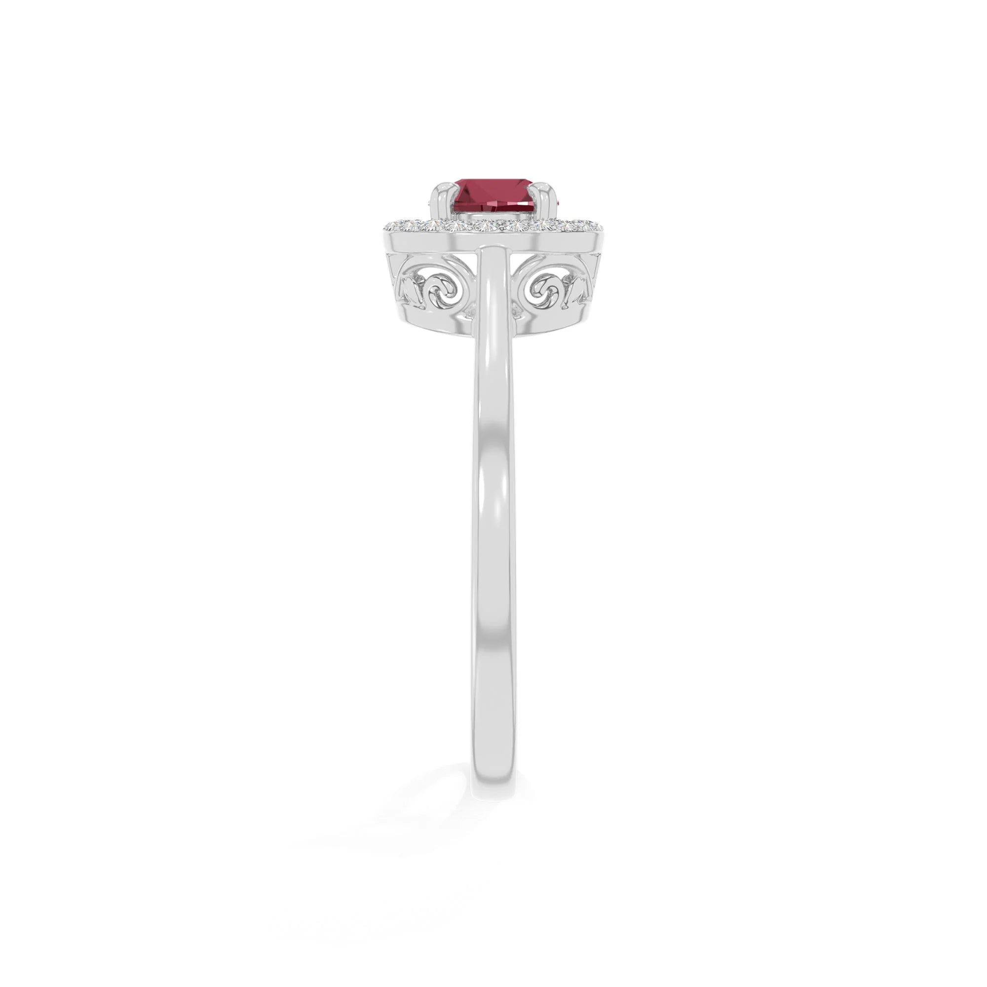 natural ruby solitaire halo engagement rings in sterling silver 