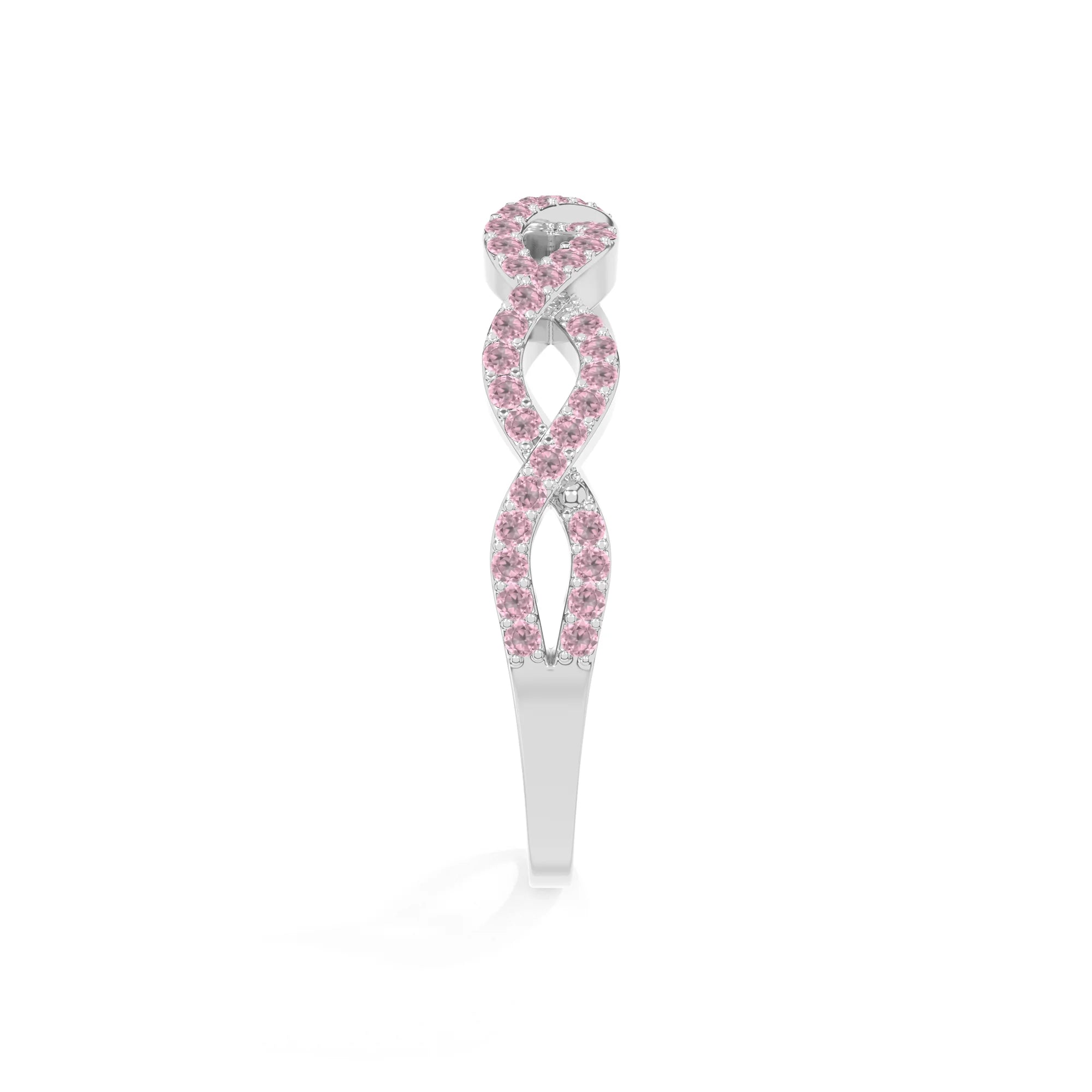 natural pink tourmaline twisted wedding band rings in sterling silver 