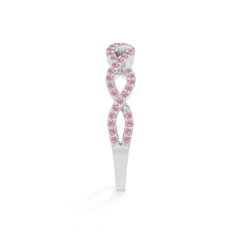 natural pink tourmaline twisted wedding band rings in sterling silver 