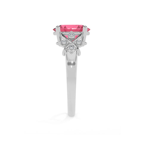 lab-grown pink-tourmaline oval criss cross solitaire engagement ring