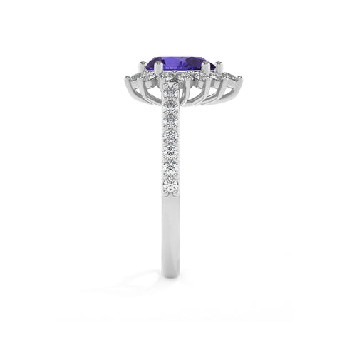 lab-grown tanzanite pear half eterity halo solitaire engagement ring