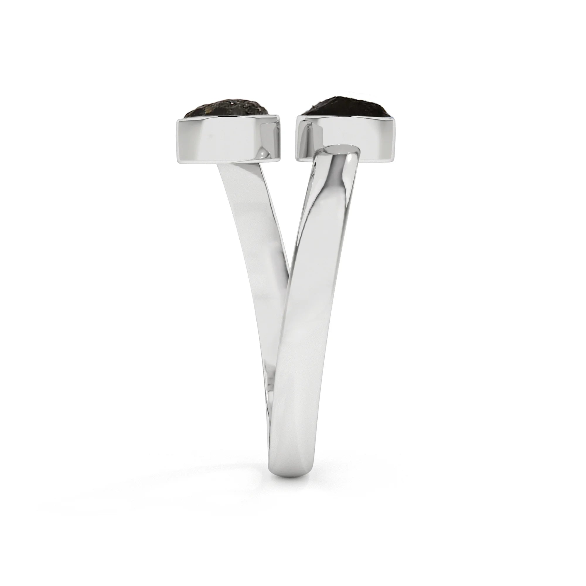 black-tourmaline rough shape stackable bezel-set ring